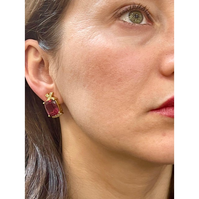 19 Carat Natural Pink Tourmaline and Diamond Cocktail Earring, 14 Karat Gold For Sale In New York - Image 6 of 18