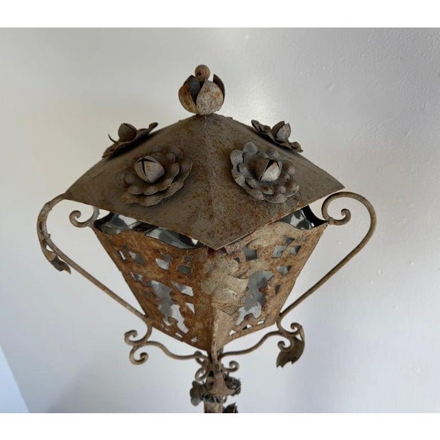 1900s Distressed French Wrought Iron Lanterns, Rococo Style For Sale In Los Angeles - Image 6 of 15