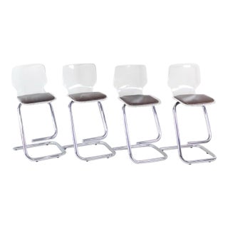 Set of 4 Italian Mid-Century Modern Chrome & Lucite Bar Stools For Sale