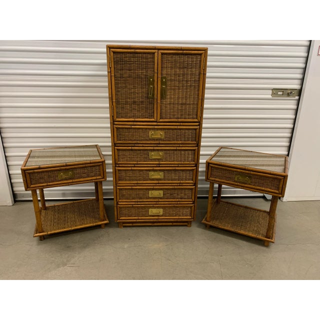 Vintage Faux Bamboo Tallboy Dresser Wicker Cabinet For Sale - Image 12 of 12