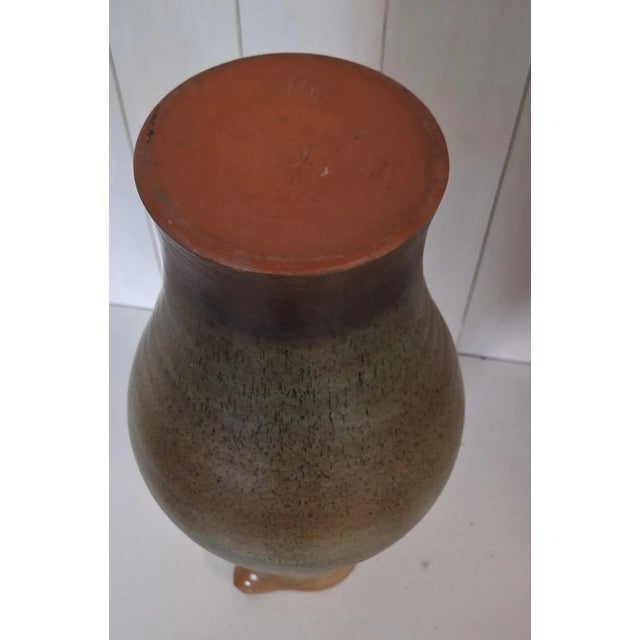 1970s Vintage German Handmade Green-Brown Glazed Ceramic Vase, 1970s For Sale - Image 5 of 6