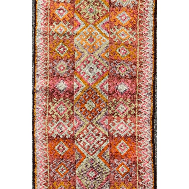 Tribal Tribal Turkish Runner With Colorful All-Over Diamond Design For Sale - Image 3 of 6