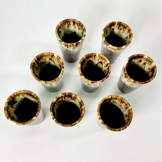 Burnt Umber 1980s Brutalist Boho Chic Arts & Crafts Lava Dripped Ironstone Glasses - Set of 8 For Sale - Image 8 of 13