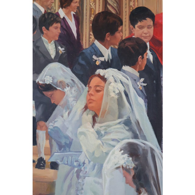 Late 20th Century Frank Cannas Large Signed Original First Communion Procession Oil on Linen, Framed For Sale - Image 14 of 18