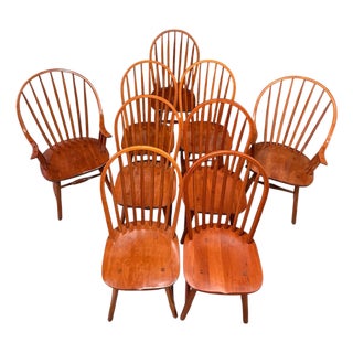 Set of Nine Hunt Country Continuous Bow Dining Chairs 2 Armchairs & 7 Side Chairs For Sale