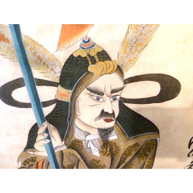 Brown Early 20th Century Japanese Warrior Samurai Framed Painting For Sale - Image 8 of 10