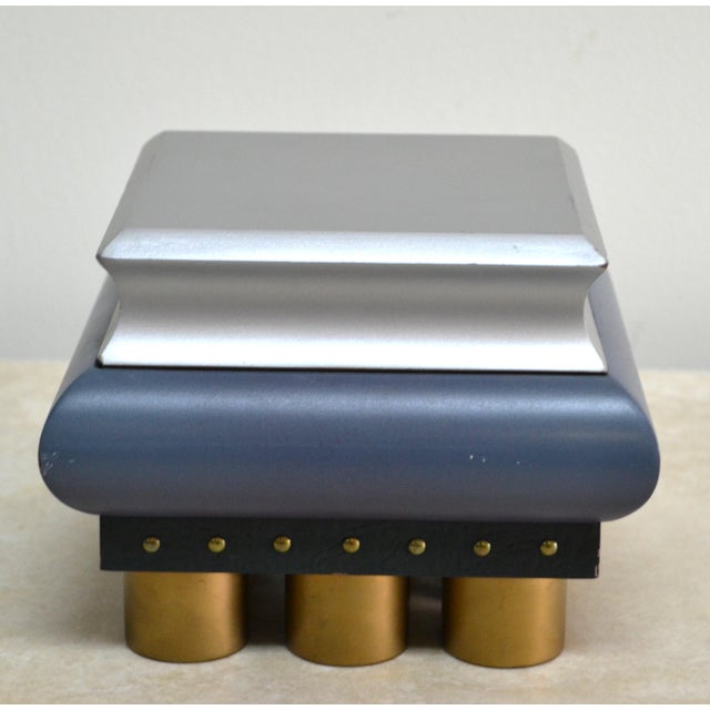 1998 Signed Post Modern Lidded Wood & Brass Box Silver Gold For Sale - Image 10 of 11