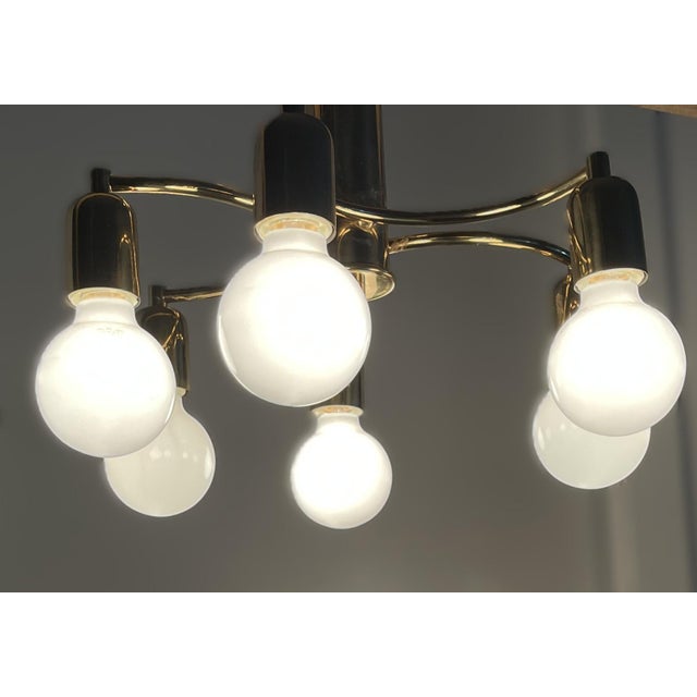 Mid-Century Modern Hollywood Regency Space Age Brass Ceiling Light For Sale - Image 3 of 11