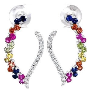 2.00 Carat Diamond and Multi Color Sapphire White Gold Earrings - 2 Pieces