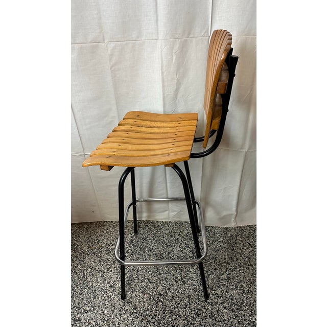 Tan MCM Arthur Umanoff Style Swivel Barstool For Sale - Image 8 of 9