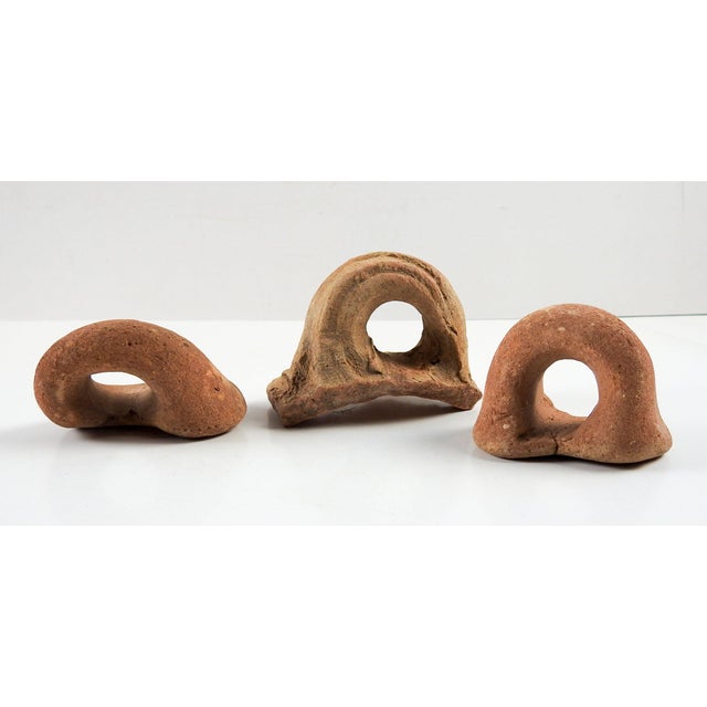 Group of 3 ancient Mediterranean terracotta pottery handle fragments . I have several sets of these, colors vary from...