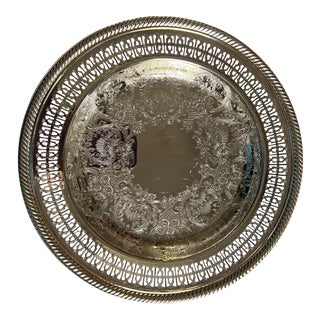 Antique Silverplate Small Round Tray For Sale