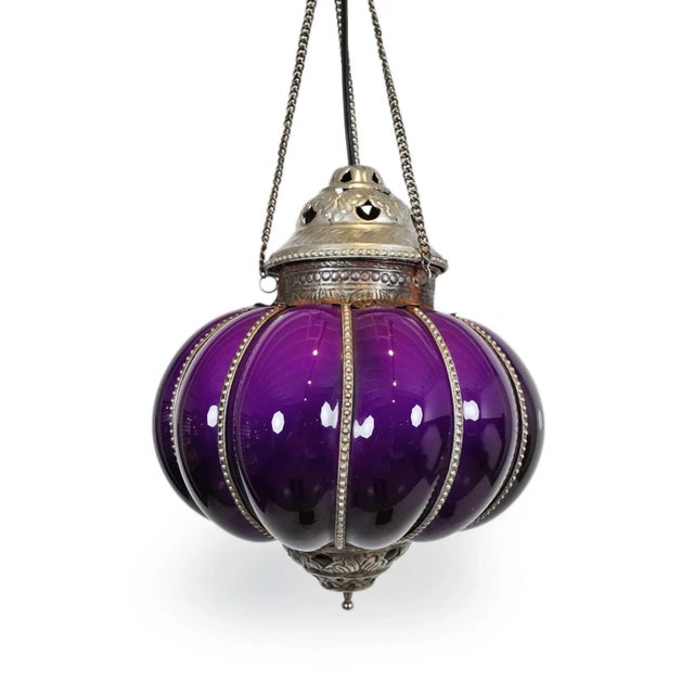 Indian Vintage Purple Pumpkin Lantern For Sale - Image 3 of 5