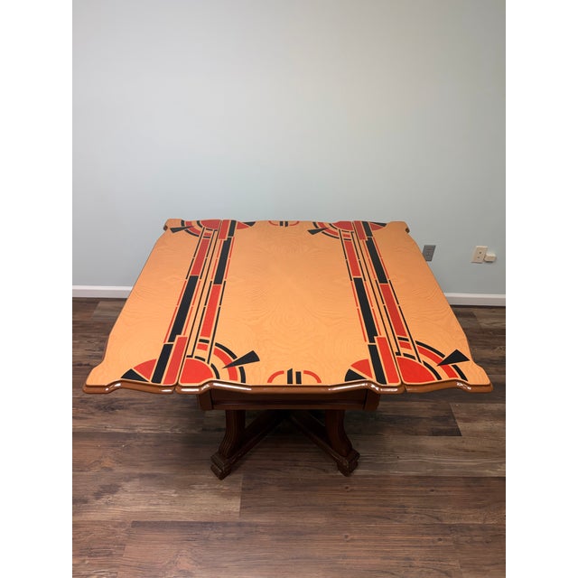 Wood Vintage Art Deco Enamel Top Dining Table & 4 Chairs – Rare Geometric Design For Sale - Image 7 of 8
