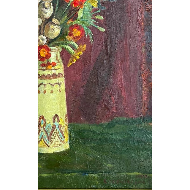 Original Still Life Oil Painting, Flowers in Vase, Soviet Ukrainian Art 78,5-38,5 For Sale - Image 6 of 6