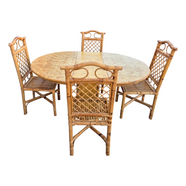 Vintage Italian Extendable Bamboo Dining Set, 1970s, Set of 5 For Sale
