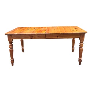 Vintage Ethan Allen Rustic Farmhouse Pine Table With 2 Leaves For Sale