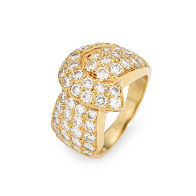 Modern 3.50ct Diamond Band 80s Vintage Ring Sz 7.75 18k Yellow Gold Fine Jewelry For Sale - Image 3 of 7