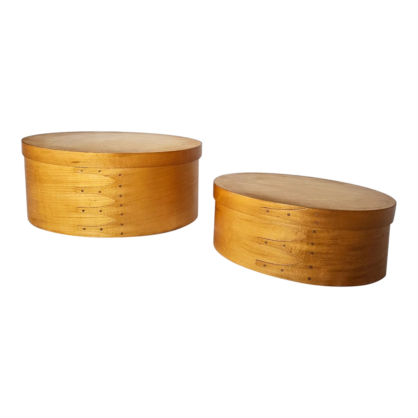 Set of 2 Handcrafted Bentwood Shaker Boxes - Copper Brads - Mid-Century ...