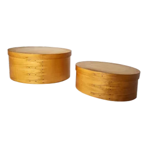 Set of 2 Handcrafted Bentwood Shaker Boxes - Copper Brads - Mid-Century Modern