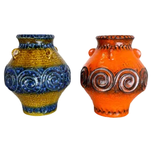 German Fat Lava Op Art Pottery Vase from Jasba Ceramics, Set of 2