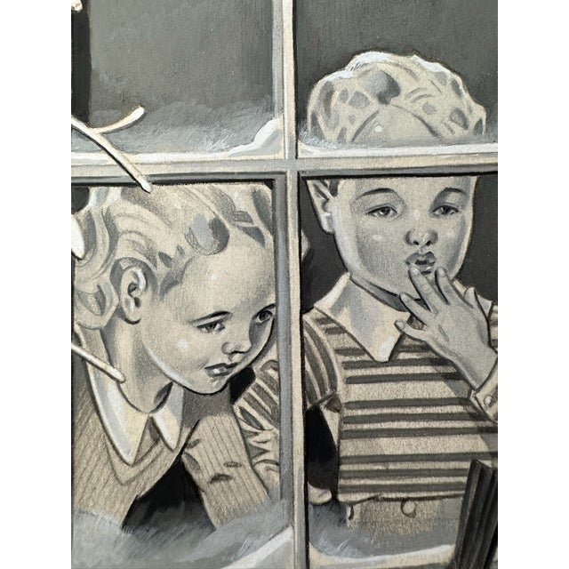 Original graphite pencil drawing by American artist and illustrator Theodore E. Schrock (1879–1952), depicting two young...