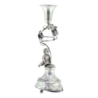 Silver Toothpick Holder with Acanthus and Child Sitting on Plinth with Floral Motifs For Sale