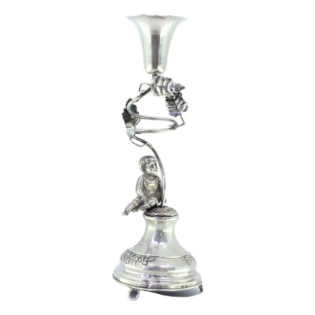 Silver Toothpick Holder with Acanthus and Child Sitting on Plinth with Floral Motifs For Sale