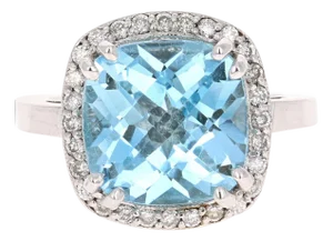 9.33 Carat Blue Topaz Diamond 14 Karat White Gold Engagement Ring, Size 7.5