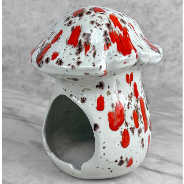 1970s Vintage 1970s White & Red Drip Glazed Mushroom Ashtray For Sale - Image 5 of 9