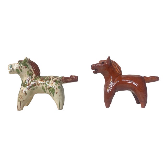 Antique Glazed Horse Terracotta Whistles, 1920s, Set of 2 For Sale