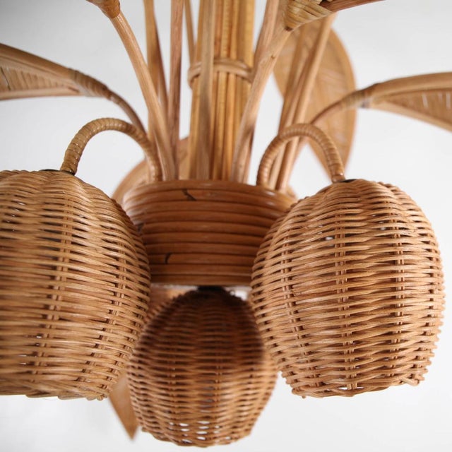 Large Palm Tree Rattan Chandelier For Sale - Image 5 of 18
