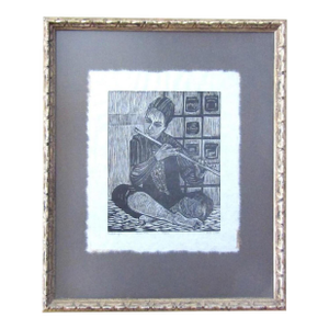 Ruth Leaf "Flute Player" Signed Woodcut Print 2nd State 145/150 Mid Century Art