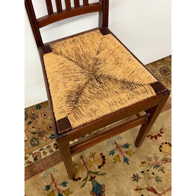 Brown Federal Revival Inlaid Wood Rush Seat Side Chair, Vintage For Sale - Image 8 of 12