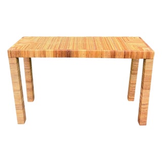 Billy Baldwin Style Wrapped Wicker Console Table With Minimalist Design For Sale