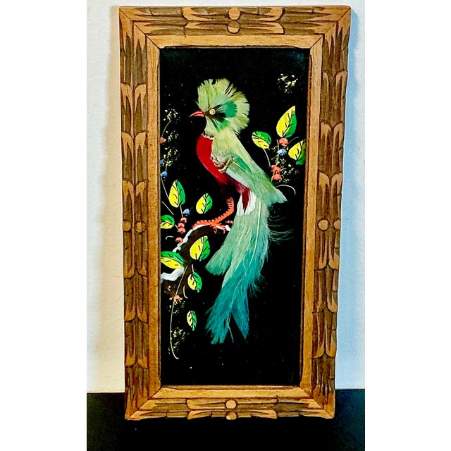 Mexican 1950s Vintage Mexican Folk Art Original Feather Bird Mixed Media Painting. For Sale - Image 3 of 10