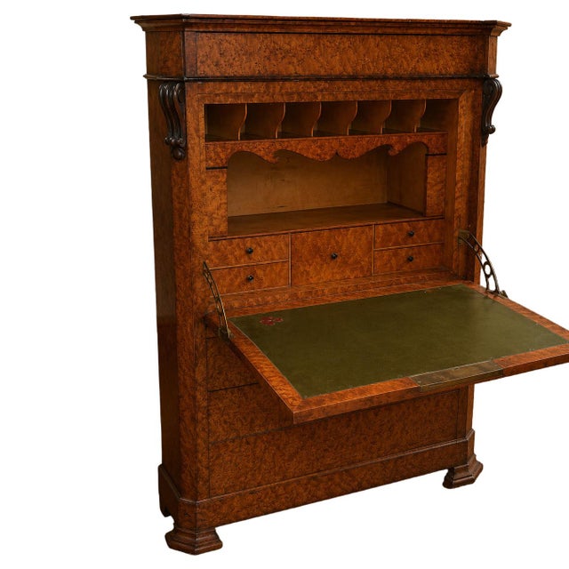 Charles X Drop-Front Secretary in Elm Burl, 19th Century For Sale - Image 9 of 9