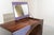 French Postmodern Dressing Table in Walnut Wood and Lilac Leather., 1980s For Sale - Image 11 of 16