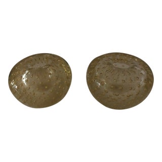 Murano Mid Century Gold Fleck Candle Holders- a Pair For Sale