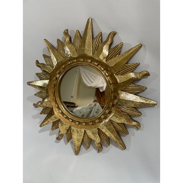Vintage Bright Gold 13" Sunburst Wall Accent Mirror For Sale - Image 9 of 17