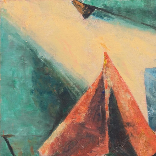 Mid-Century Modern 'Abstract in Coral and Jade' by Hortense Mattice Gordon, 1949, Painters Eleven, Ontario, Canadian Modernist Oil For Sale - Image 3 of 13