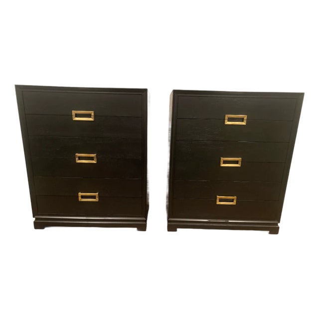 Frankl Mont Deco Inspired Set of Mid Century Chests of Drawers Black Brass Accents For Sale