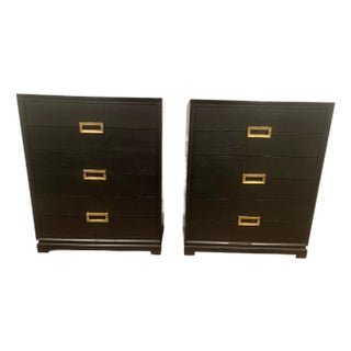 Mont Frankl Inspired Set of Mid Century Chests of Drawers Black Brass Accents For Sale