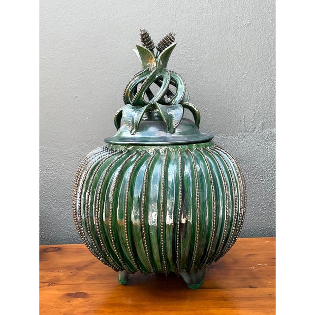 Green Vintage Hilario Alejo Madrigal Glazed Terracotta Pineapple Jar For Sale - Image 8 of 12