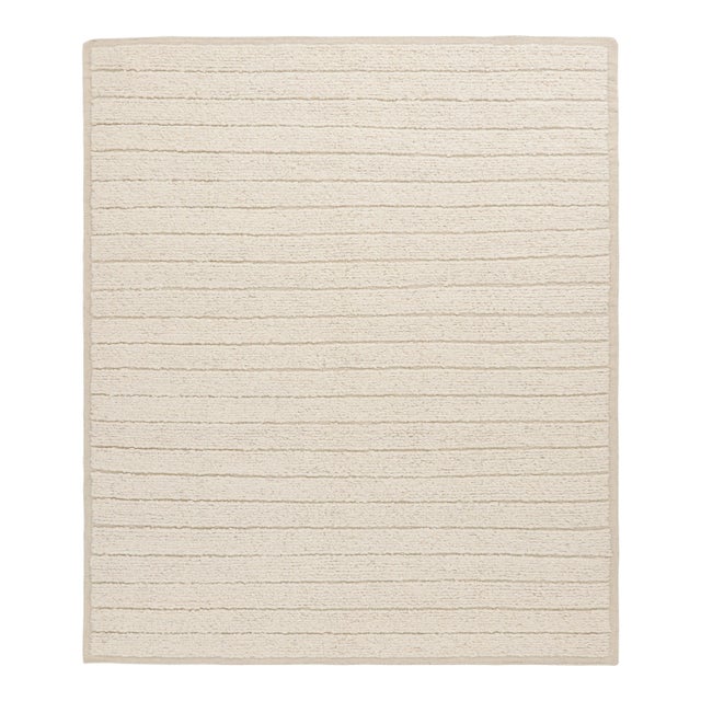 Rug & Kilim’s Textural Kilim Rug in Cream and White High-Low Stripes - 12x16 For Sale