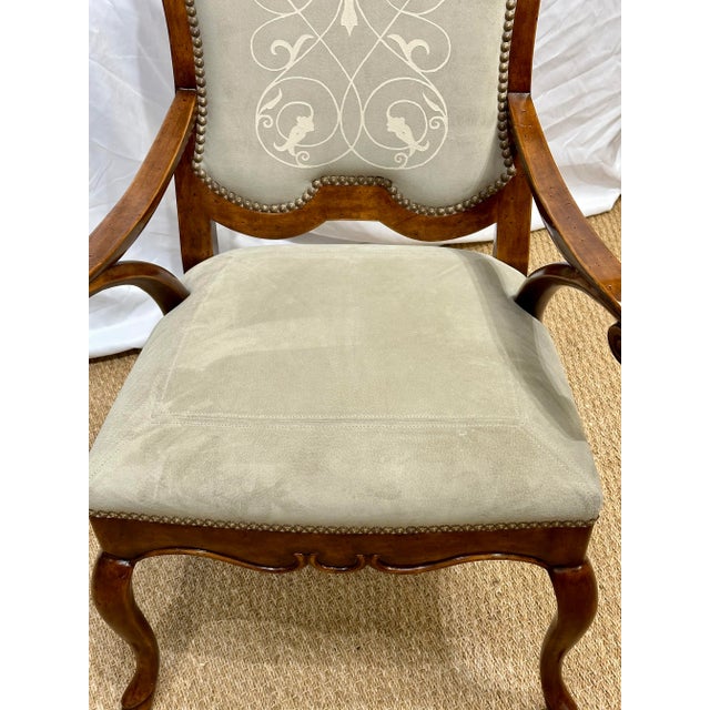2010s Minton-Spidell Traditional Arm Chair in Pasini Suede With Brass Nailhead Trim For Sale - Image 5 of 11
