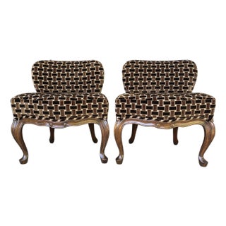 Classic Michael Taylor “Frog” Slipper Chairs in a Donghia Cut Velvet For Sale