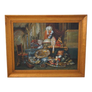 Large Oil Painting on Canvas of Treasure Room Signed For Sale