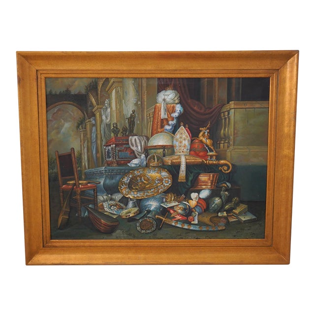 Large Oil Painting on Canvas of Treasure Room Signed For Sale