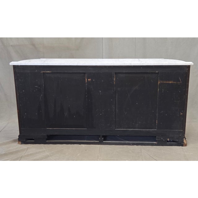 Antique Early 1900s Oak Console Cabinet With Doors, Shelves and a Marble Top For Sale - Image 13 of 18